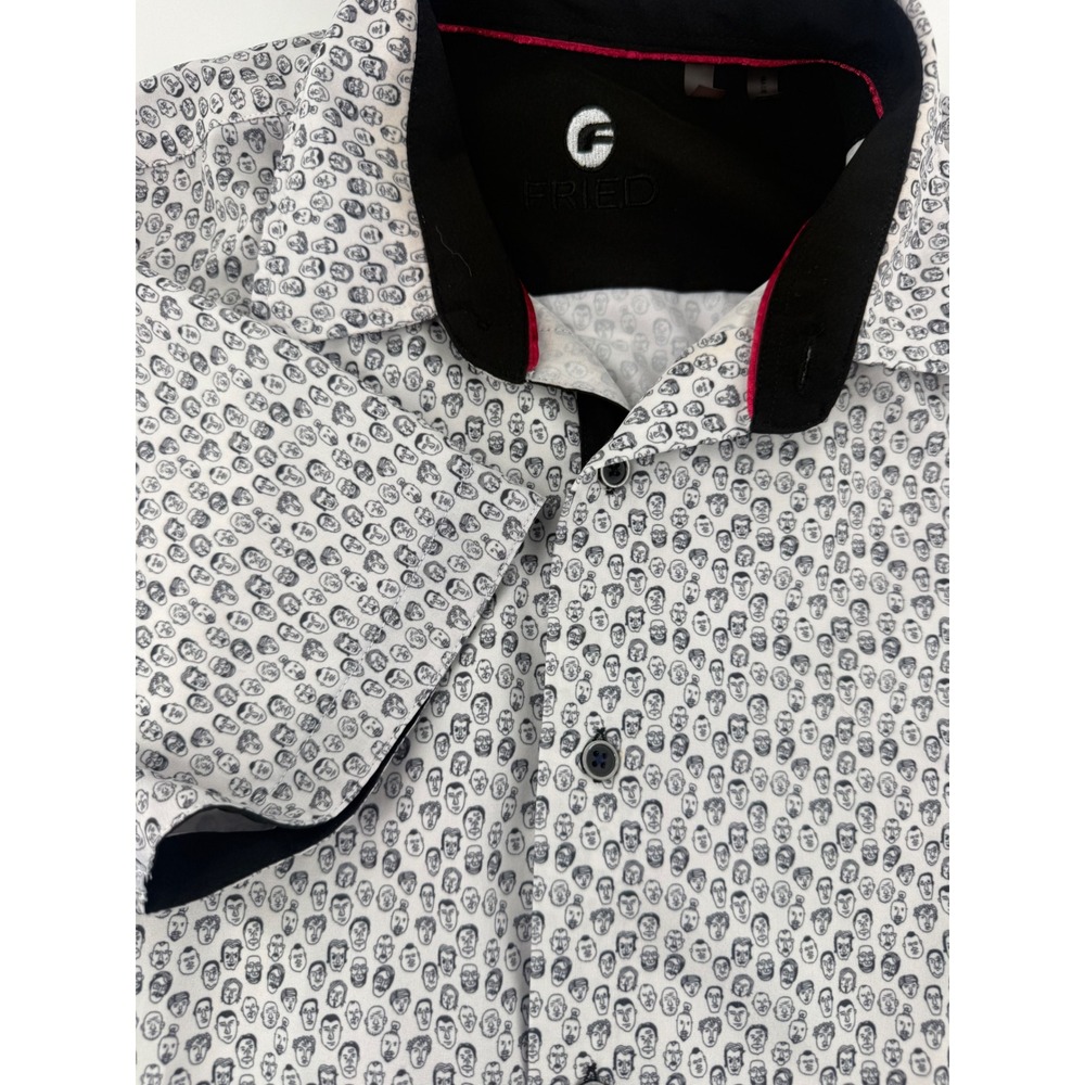 Fried Mens Short Sleeve Button Down Face Print Shirt White Black Size M